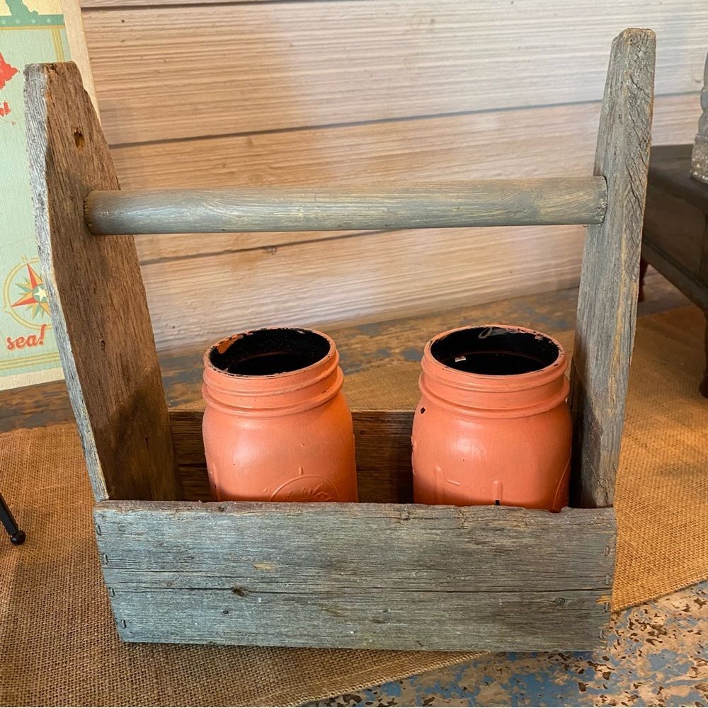 Rustic Farmhouse Home Decor Wood Caddy Ball Mason Jars o